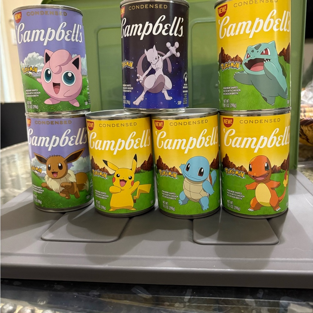 Pokemon Campbell's Soup Cans - Purple, Green, Yellow, Blue